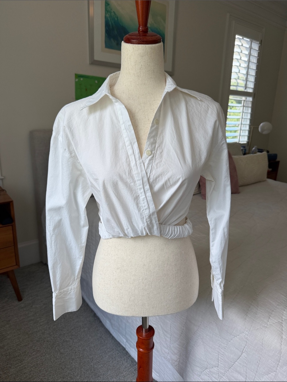 Zara White Cropped Wrap-Style Button Down Shirt